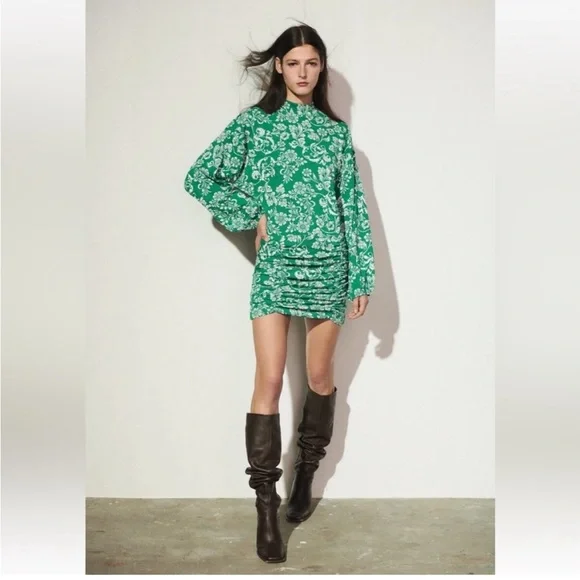 Zara | Dresses | Zara Green Balloon Sleeve Dress | Poshmark